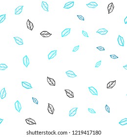 Light BLUE vector seamless doodle pattern with leaves. Blurred decorative design in Indian style with leaves. Template for business cards, websites.