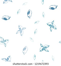 Light BLUE vector seamless doodle background with leaves. Colorful abstract illustration with leaves in doodle style. Trendy design for wallpaper, fabric makers.