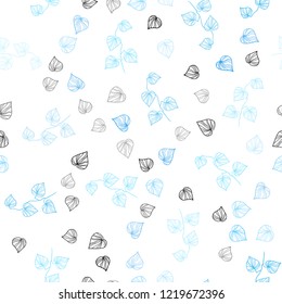 Light BLUE vector seamless doodle pattern with leaves. A vague abstract illustration with leaves in doodles style. Trendy design for wallpaper, fabric makers.