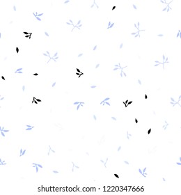 Light BLUE vector seamless doodle layout with leaves. Sketchy doodles with leaves on blurred background. Template for business cards, websites.