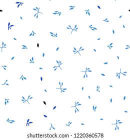 Light BLUE vector seamless doodle pattern with leaves. Glitter abstract illustration with doodles and leaves. Pattern for design of fabric, wallpapers.