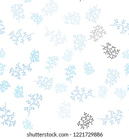 Light BLUE vector seamless doodle template with branches. Glitter abstract illustration with leaves and branches. Texture for window blinds, curtains.
