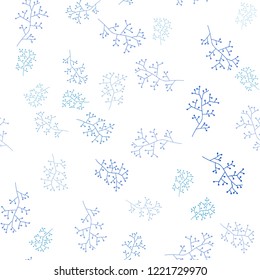 Light BLUE vector seamless doodle backdrop with branches. Colorful illustration in doodle style with leaves, branches. Pattern for trendy fabric, wallpapers.