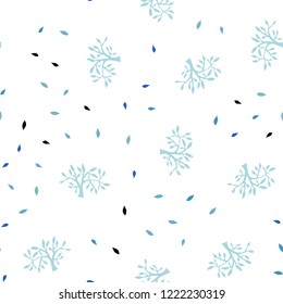 Light BLUE vector seamless doodle backdrop with leaves, branches. Colorful illustration in doodle style with leaves, branches. Pattern for design of fabric, wallpapers.