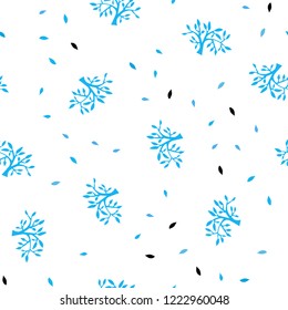 Light BLUE vector seamless doodle backdrop with leaves, branches. Abstract illustration with leaves, branches in doodles style. Texture for window blinds, curtains.