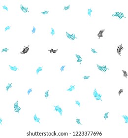 Light BLUE vector seamless doodle texture with leaves. Sketchy doodles with leaves on blurred background. Pattern for design of window blinds, curtains.