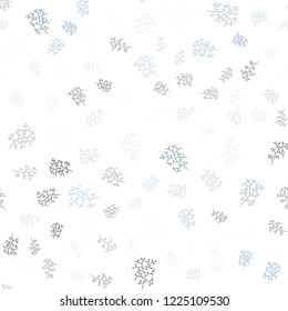 Light BLUE vector seamless doodle pattern with leaves, branches. Creative illustration in blurred style with leaves, branches. Template for business cards, websites.