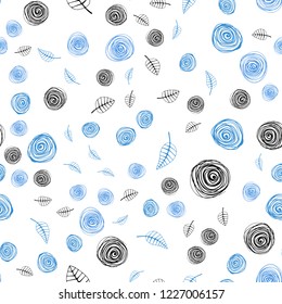 Light BLUE vector seamless doodle backdrop with leaves and flowers. Illustration with doodles on abstract template. Texture for window blinds, curtains.