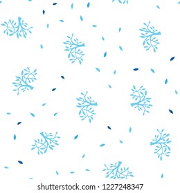 Light BLUE vector seamless doodle layout with leaves, branches. Shining colored illustration with leaves and branches. Template for business cards, websites.