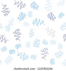 Light BLUE vector seamless doodle pattern with branches. Colorful illustration in doodle style with leaves, branches. Template for business cards, websites.