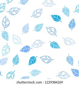 Light BLUE vector seamless doodle template with leaves. leaves on elegant natural pattern with gradient. Pattern for design of fabric, wallpapers.