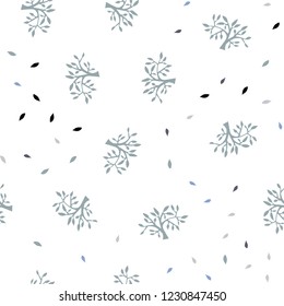 Light BLUE vector seamless doodle pattern with leaves, branches. Colorful illustration in doodle style with leaves, branches. Design for textile, fabric, wallpapers.