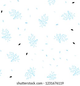Light BLUE vector seamless doodle pattern with leaves, branches. Creative illustration in blurred style with leaves, branches. Design for textile, fabric, wallpapers.