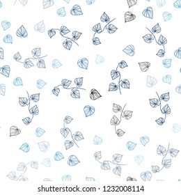 Light BLUE vector seamless doodle backdrop with leaves. Colorful abstract illustration with leaves in doodle style. Pattern for trendy fabric, wallpapers.