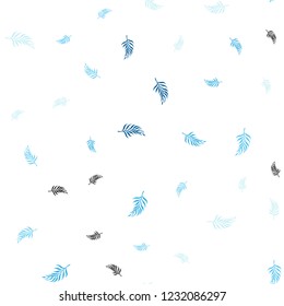 Light BLUE vector seamless doodle layout with leaves. Sketchy doodles with leaves on blurred background. Template for business cards, websites.