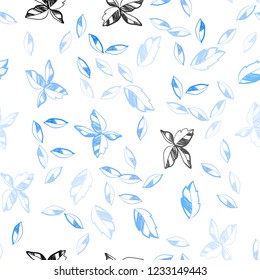 Light BLUE vector seamless doodle background with leaves. leaves on elegant natural pattern with gradient. Pattern for trendy fabric, wallpapers.