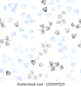 Light BLUE vector seamless doodle pattern with leaves. Brand new colored illustration in blurry style with leaves. Pattern for design of fabric, wallpapers.