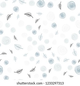 Light BLUE vector seamless doodle texture with leaves and flowers. Creative illustration in blurred style with leaves, flowers. Texture for window blinds, curtains.