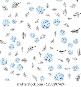 Light BLUE vector seamless doodle background with leaves, flowers. Shining colorful illustration with leaves, flowers. Pattern for design of fabric, wallpapers.