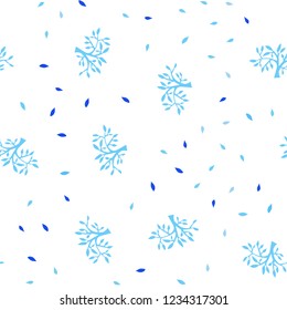 Light BLUE vector seamless doodle pattern with leaves, branches. Colorful illustration in doodle style with leaves, branches. Template for business cards, websites.
