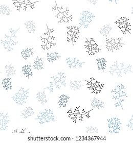 Light BLUE vector seamless doodle backdrop with branches. Leaves and branches with gradient on white background. Texture for window blinds, curtains.
