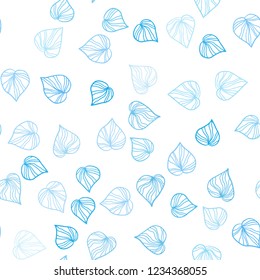 Light BLUE vector seamless doodle pattern with leaves. Modern geometrical abstract illustration with leaves. Pattern for design of window blinds, curtains.
