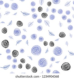 Light BLUE vector seamless doodle background with leaves and flowers. Sketchy doodles on white background. Design for wallpaper, fabric makers.
