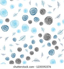 Light BLUE vector seamless doodle background with leaves and flowers. Colorful illustration in doodle style with leaves, flowers. Texture for window blinds, curtains.