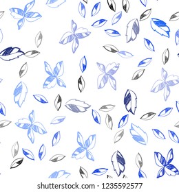 Light BLUE vector seamless doodle pattern with leaves. Colorful abstract illustration with leaves in doodle style. Template for business cards, websites.