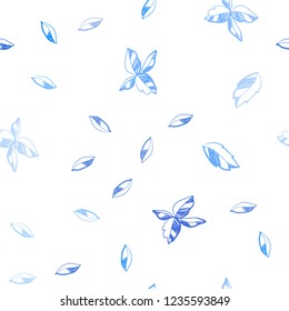 Light BLUE vector seamless doodle template with leaves. Doodle illustration of leaves in Origami style with gradient. Pattern for design of fabric, wallpapers.