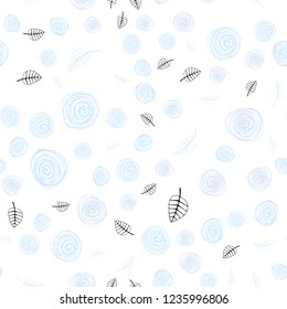 Light BLUE vector seamless doodle background with leaves and flowers. Modern abstract illustration with leaves and flowers. Pattern for design of fabric, wallpapers.