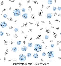 Light BLUE vector seamless doodle backdrop with leaves, flowers. Abstract illustration with leaves, flowers in doodles style. Trendy design for wallpaper, fabric makers.