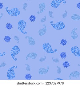 Light BLUE vector seamless doodle pattern with leaves and flowers. Creative illustration in blurred style with leaves, flowers. Pattern for wallpapers and coloring books.