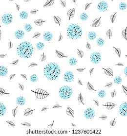 Light BLUE vector seamless doodle template with leaves, flowers. Colorful illustration in doodle style with leaves, flowers. Trendy design for wallpaper, fabric makers.