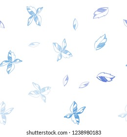 Light BLUE vector seamless doodle pattern with leaves. Creative illustration in blurred style with leaves. Design for textile, fabric, wallpapers.