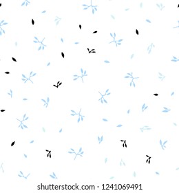 Light BLUE vector seamless doodle backdrop with leaves. A vague abstract illustration with leaves in doodles style. Template for business cards, websites.