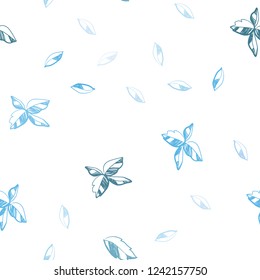 Light BLUE vector seamless doodle texture with leaves. Glitter abstract illustration with doodles and leaves. Design for textile, fabric, wallpapers.