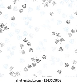 Light BLUE vector seamless doodle pattern with leaves. An elegant bright illustration with leaves in Natural style. Pattern for design of window blinds, curtains.