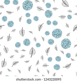 Light BLUE vector seamless doodle pattern with leaves, flowers. Glitter abstract illustration with leaves and flowers. Design for textile, fabric, wallpapers.