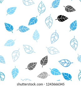 Light BLUE vector seamless doodle texture with leaves. Creative illustration in blurred style with leaves. Pattern for design of window blinds, curtains.