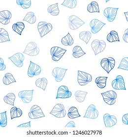 Light BLUE vector seamless doodle template with leaves. Decorative illustration with doodles on abstract template. Pattern for design of window blinds, curtains.