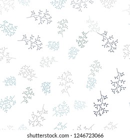 Light BLUE vector seamless doodle pattern with branches. Leaves, branches in natural style on white background. Pattern for design of fabric, wallpapers.