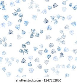Light BLUE vector seamless doodle texture with leaves. Glitter abstract illustration with doodles and leaves. Trendy design for wallpaper, fabric makers.
