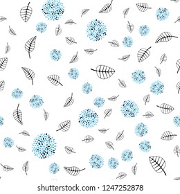 Light BLUE vector seamless doodle layout with leaves, flowers. Design in Indian style on white background. Template for business cards, websites.