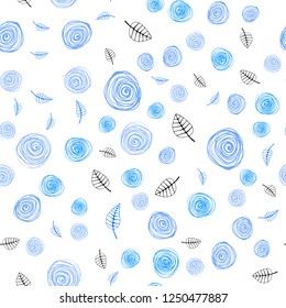 Light BLUE vector seamless doodle backdrop with leaves and flowers. Illustration with doodles on abstract template. Texture for window blinds, curtains.