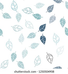 Light BLUE vector seamless doodle background with leaves. leaves on elegant natural pattern with gradient. Trendy design for wallpaper, fabric makers.