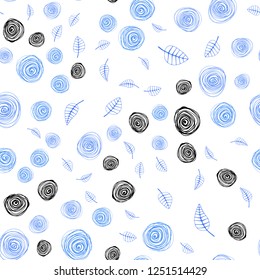 Light BLUE vector seamless doodle template with leaves and flowers. Creative illustration in blurred style with leaves, flowers. Texture for window blinds, curtains.