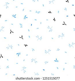 Light BLUE vector seamless doodle background with leaves. Glitter abstract illustration with doodles and leaves. Trendy design for wallpaper, fabric makers.