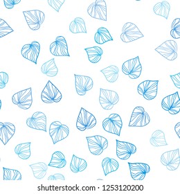 Light BLUE vector seamless doodle backdrop with leaves. New colorful illustration in doodle style with leaves. Template for business cards, websites.