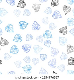 Light BLUE vector seamless doodle background with leaves. Sketchy doodles with leaves on blurred background. Pattern for design of fabric, wallpapers.